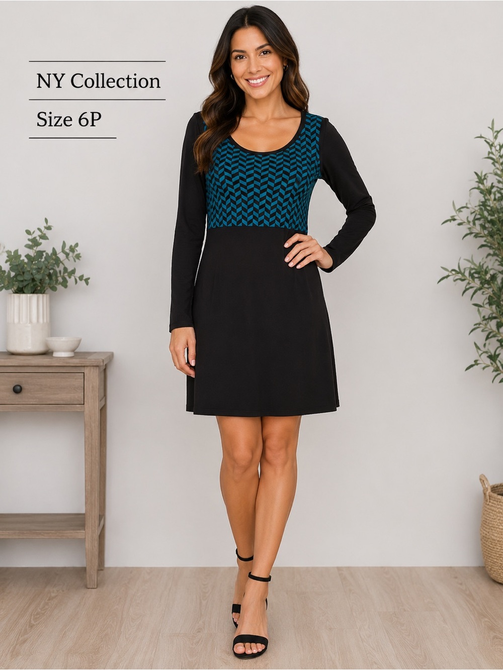 NY COLLECTION black/green Sweater cozy winter fall style dress/size 6P